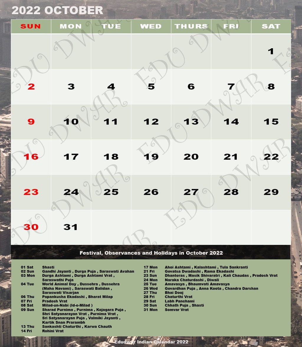 Oct 2022 Hindu Calendar October Calendar 2022