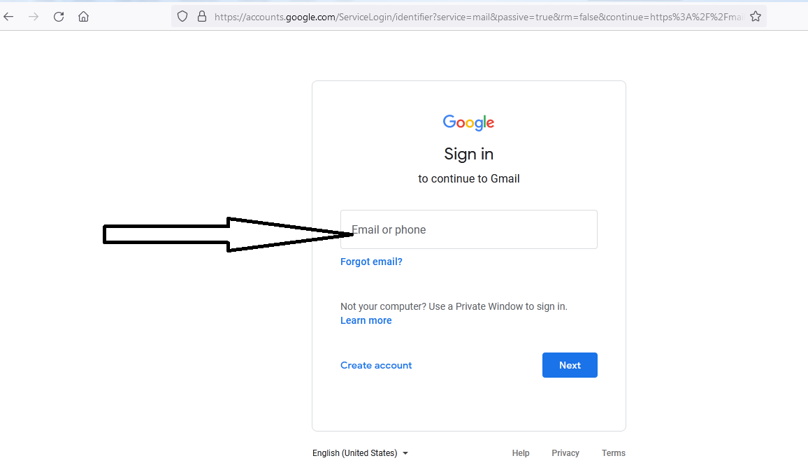 Enter your gmail email or phone number