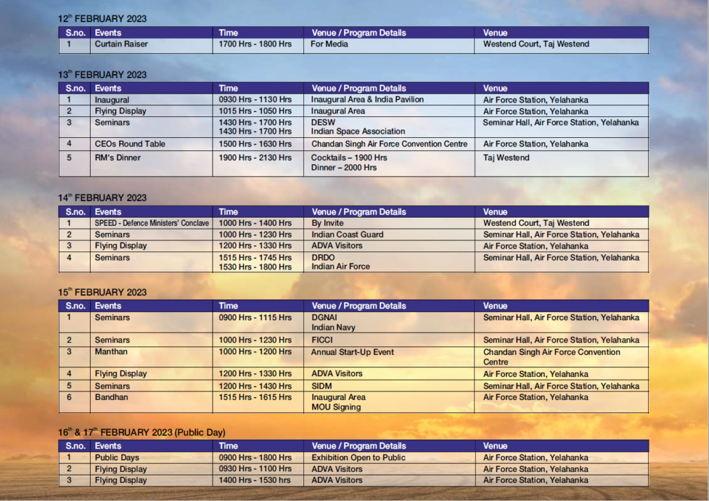Aero India 2023 Schedule