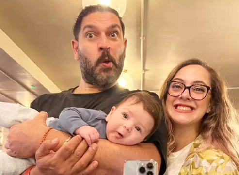 Yuvraj Singh with his Wife and Son