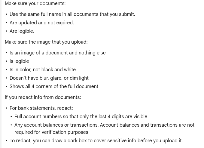 Google Pay Verification Document Requirement